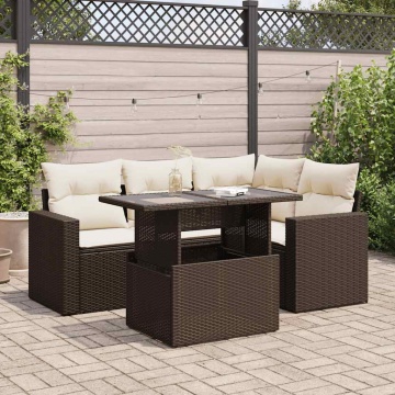 Set canapele de grădină cu perne, 5 piese, maro, poliratan - Img 1