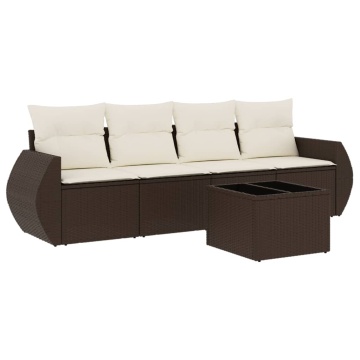 Set canapele de grădină cu perne, 5 piese, maro, poliratan - Img 2