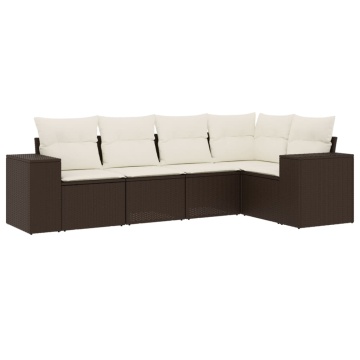 Set canapele de grădină cu perne, 5 piese, maro, poliratan - Img 2