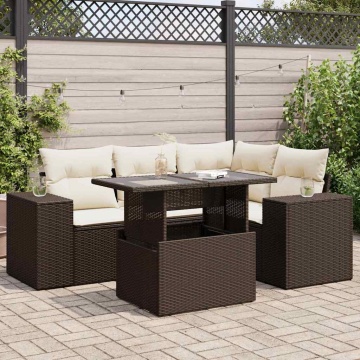Set canapele de grădină cu perne, 5 piese, maro, poliratan - Img 1