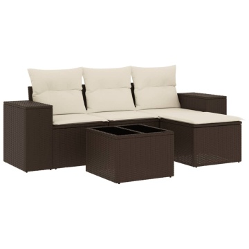 Set canapele de grădină cu perne, 5 piese, maro, poliratan - Img 2