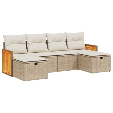 Set canapele de grădină cu perne, 6 piese, bej, poliratan - Img 2