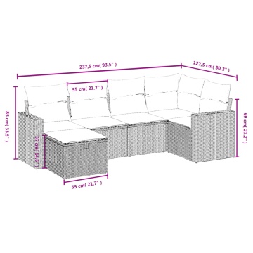 Set canapele de grădină cu perne, 6 piese, bej, poliratan - Img 4