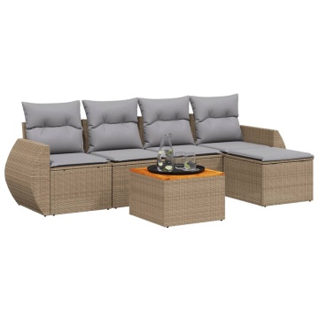 Set canapele de grădină cu perne, 6 piese, bej, poliratan - Img 2