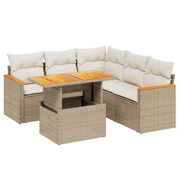 Set canapele de grădină cu perne, 6 piese, bej, poliratan - Img 2