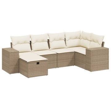 Set canapele de grădină cu perne, 6 piese, bej, poliratan - Img 2