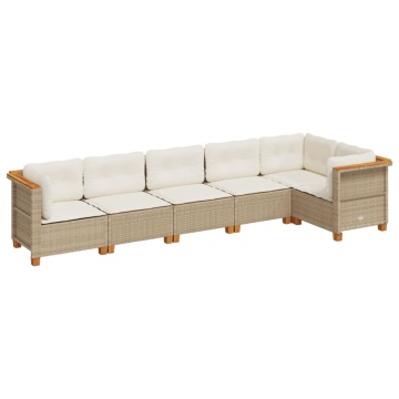 Set canapele de grădină cu perne, 6 piese, bej, poliratan - Img 2