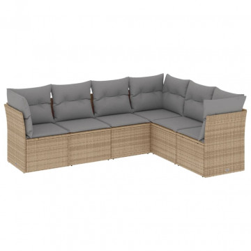 Set canapele de grădină cu perne, 6 piese, bej, poliratan - Img 2