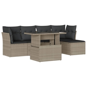 Set canapele de grădină cu perne, 6 piese gri deschis poliratan - Img 2