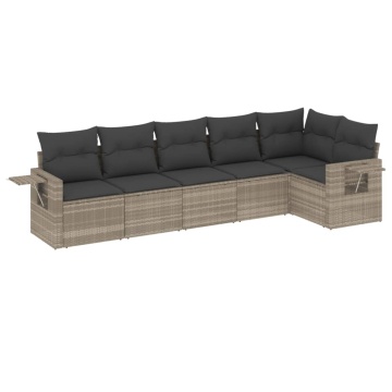 Set canapele de grădină cu perne, 6 piese gri deschis poliratan - Img 2
