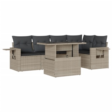 Set canapele de grădină cu perne, 6 piese gri deschis poliratan - Img 2