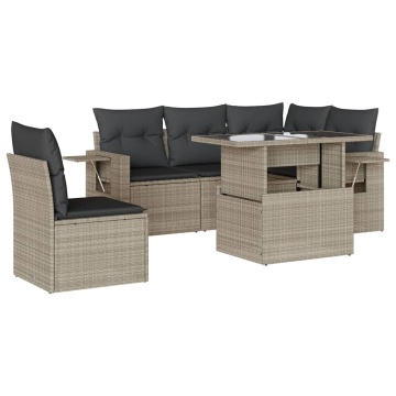 Set canapele de grădină cu perne, 6 piese gri deschis poliratan - Img 2