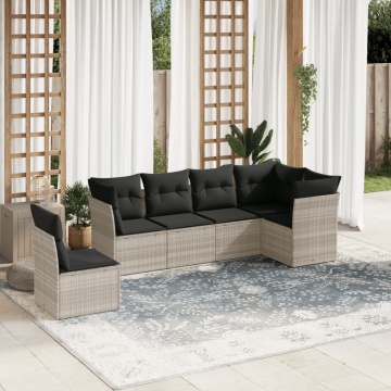 Set canapele de grădină cu perne, 6 piese gri deschis poliratan - Img 1