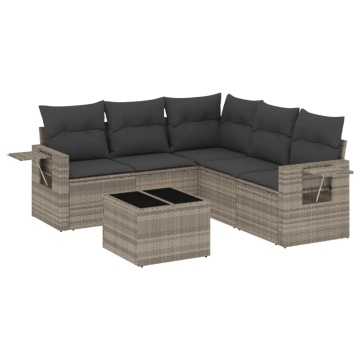 Set canapele de grădină cu perne, 6 piese gri deschis poliratan - Img 2