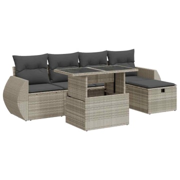 Set canapele de grădină cu perne, 6 piese gri deschis poliratan - Img 2