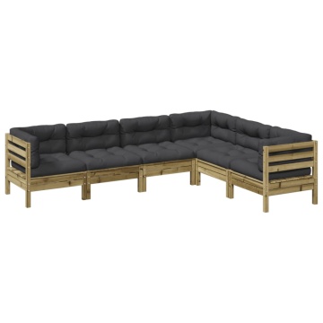 Set canapele de grădină cu perne, 6 piese, lemn de pin tratat - Img 2