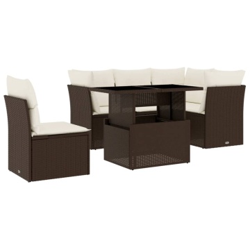 Set canapele de grădină cu perne, 6 piese, maro, poliratan - Img 2
