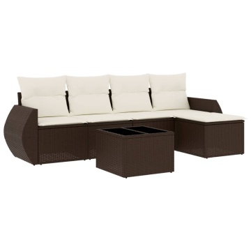 Set canapele de grădină cu perne, 6 piese, maro, poliratan - Img 2