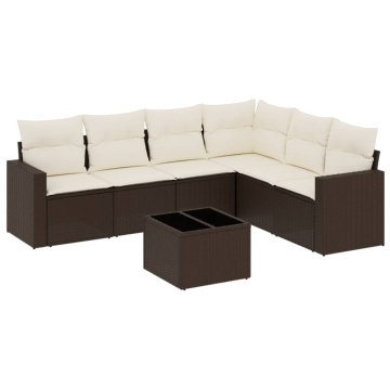 Set canapele de grădină cu perne, 7 piese, maro, poliratan - Img 2