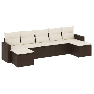 Set canapele de grădină cu perne, 7 piese, maro, poliratan - Img 2