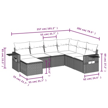 Set canapele de grădină cu perne, 7 piese, maro, poliratan - Img 3