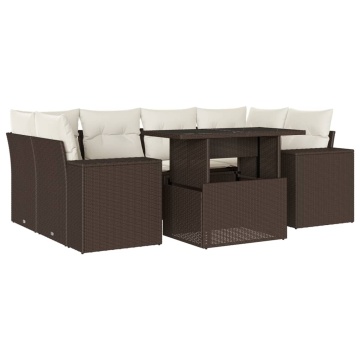 Set canapele de grădină cu perne, 7 piese, maro, poliratan - Img 2