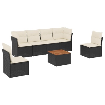 Set canapele de grădină cu perne, 7 piese, negru, poliratan - Img 2