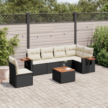 Set canapele de grădină cu perne, 7 piese, negru, poliratan - Img 1