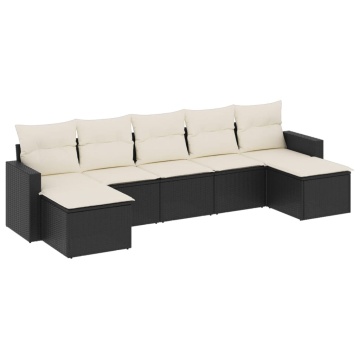 Set canapele de grădină cu perne, 7 piese, negru, poliratan - Img 2
