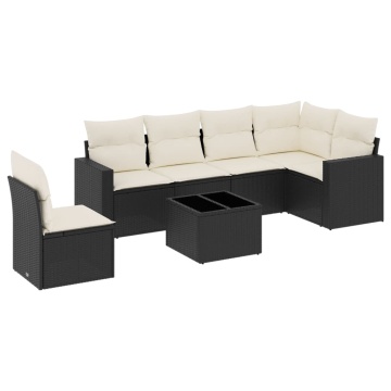 Set canapele de grădină cu perne, 7 piese, negru, poliratan - Img 2