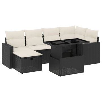 Set canapele de grădină cu perne, 7 piese, negru, poliratan - Img 2