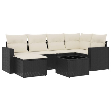 Set canapele de grădină cu perne, 7 piese, negru, poliratan - Img 2
