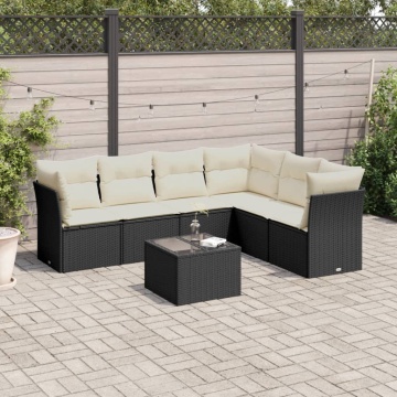 Set canapele de grădină cu perne, 7 piese, negru, poliratan - Img 1