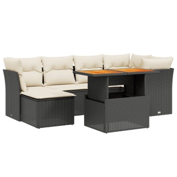 Set canapele de grădină cu perne, 7 piese, negru, poliratan - Img 2