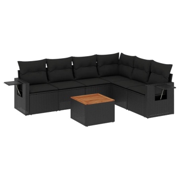 Set canapele de grădină cu perne, 7 piese, negru, poliratan - Img 2