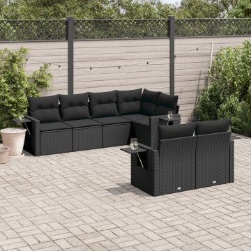 Set canapele de grădină cu perne, 7 piese, negru, poliratan - Img 1