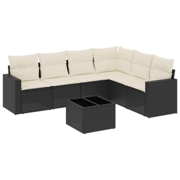 Set canapele de grădină cu perne, 7 piese, negru, poliratan - Img 2