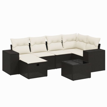 Set canapele de grădină cu perne, 7 piese, negru, poliratan - Img 2