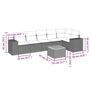 Set canapele de grădină cu perne, 7 piese, negru, poliratan - Img 3