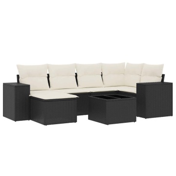 Set canapele de grădină cu perne, 7 piese, negru, poliratan - Img 2