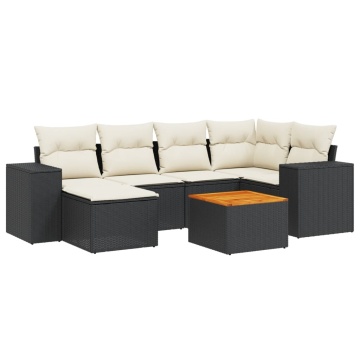 Set canapele de grădină cu perne, 7 piese, negru, poliratan - Img 2