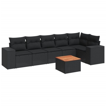 Set canapele de grădină cu perne, 7 piese, negru, poliratan - Img 2