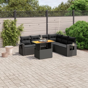 Set canapele de grădină cu perne, 7 piese, negru, poliratan - Img 1