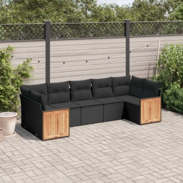 Set canapele de grădină cu perne, 7 piese, negru, poliratan - Img 1