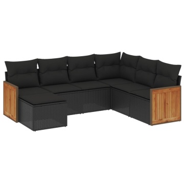 Set canapele de grădină cu perne, 7 piese, negru, poliratan - Img 2
