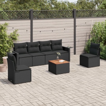Set canapele de grădină cu perne, 7 piese, negru, poliratan - Img 1