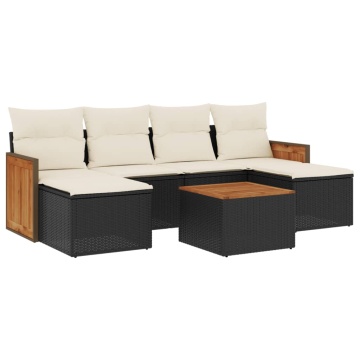 Set canapele de grădină cu perne, 7 piese, negru, poliratan - Img 2