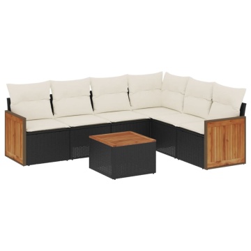 Set canapele de grădină cu perne, 7 piese, negru, poliratan - Img 2