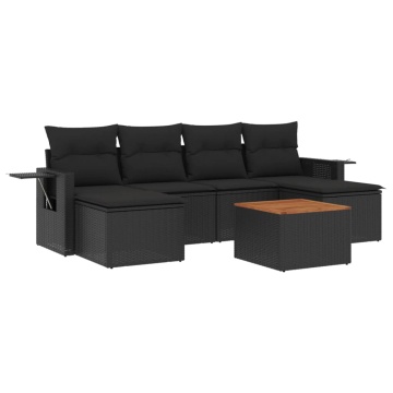 Set canapele de grădină cu perne, 7 piese, negru, poliratan - Img 2