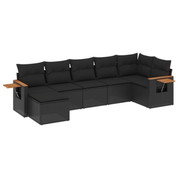 Set canapele de grădină cu perne, 7 piese, negru, poliratan - Img 2